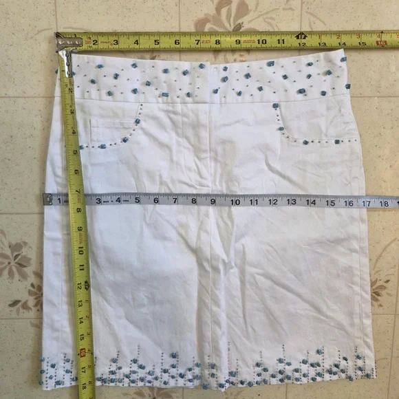 Jade White Skirt with Blue Embroidery and Matching Sleeveless Blouse! - Picture 3 of 11